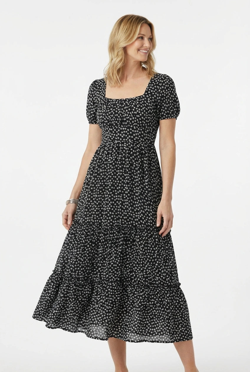 Sophie Vintage Print Ruffled Maxi Dress
