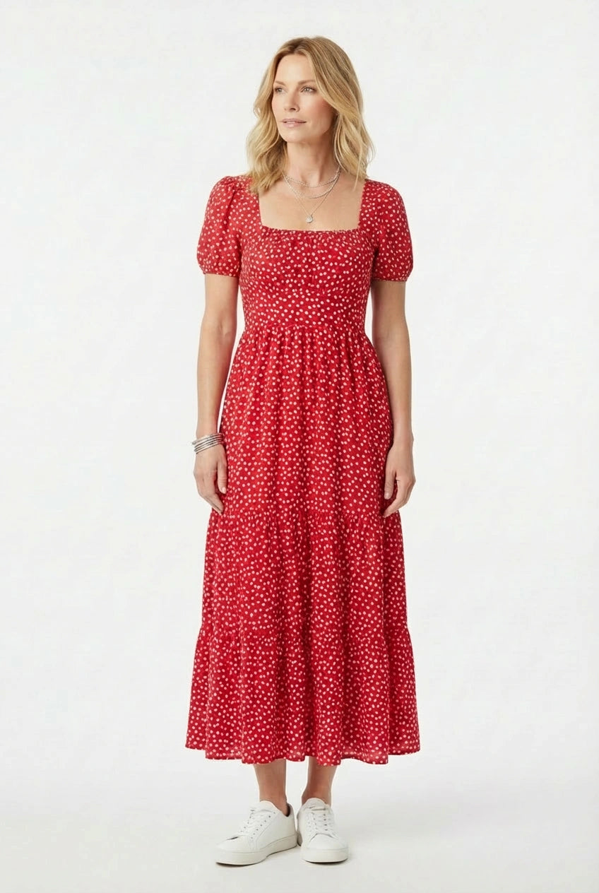 Sophie Vintage Print Ruffled Maxi Dress